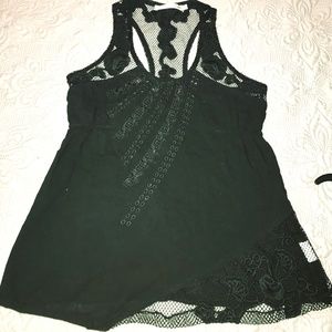 Black embroidered and lace tank